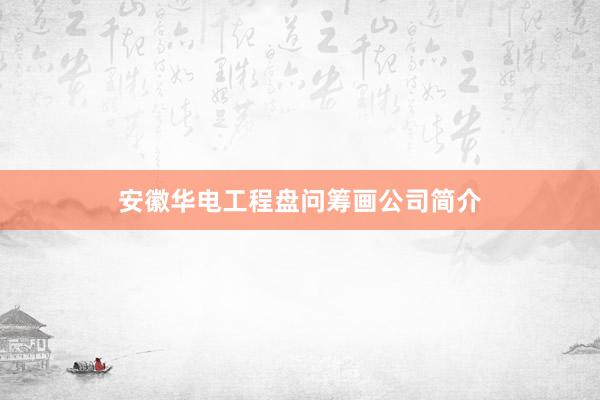 安徽华电工程盘问筹画公司简介